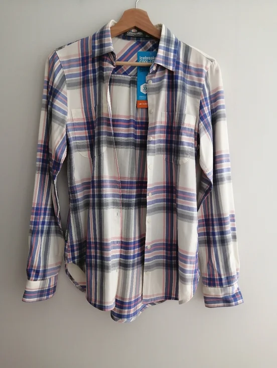 NWT Icebreaker Cool Lite Kahla Long Sleeve Plaid Button Up Wool Lyocell Blend XS - Picture 4 of 16